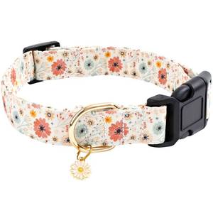 lot 18363 image: Faygarsle Cotton Designer Dogs Collar Cute Flower Dog Collars for Girl Female Small Medium Large Dogs with Flower Charms M