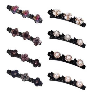 lot 18376 image: Braided Hair Clips for Women, Sparkling Pearl Crystal Stone Barrette, 8PCS Rhinestone Duckbill Braid Clips for Women with 3 Small Flower Crystal Hair Accessories Girls Styling Sectioning