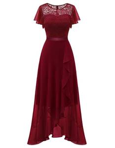 lot 18398 image: BeryLove Formal Dresses for Women Wedding Guest Ruffle Short Sleeve Elegant Cocktail Bridesmaid Party Prom Homecoming Dress High Waist Lace Long Evening Gown 51 DarkRed L