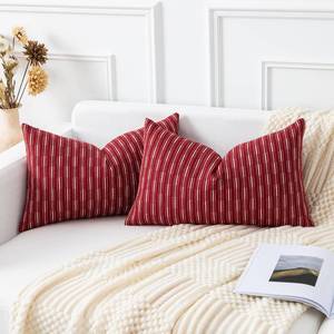 lot 18400 image: Kevin Textile Valentines Wine Red Lumbar Pillow Covers 12 x 20 Set of 2 Farmhouse Boho Woven Texture Linen Pillow Covers for Sofa Couch Living Room Bedroom Farmhouse D�cor for The Home