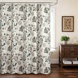lot 18411 image: Vintage Floral Linen Shower Curtain - Neutrall Traditional Floral Branches Print Patternl in Sage and Brown ,Botanical Boho Shower Curtain Set for Rustic Farmhouse Country Bathroom Decor 72x72 Inch