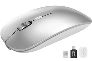 lot 18414 image: SABLUTE M31 Bluetooth Mouse for MacBook ProAir, iPad - Rechargeable Tri-Mode Wireless Mouse for 3 Devices (BT 5.2  2.4G), Sleek Silver Slim Silent Mouse for Surface, Windows