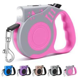 lot 18419 image: COSOWO Retractable Dog Leash with USB Rechargeable Flashlight for Night Walks, 16FT Automatic Telescopic Tractor Dog Leash for Small and Medium Dogs, Pink