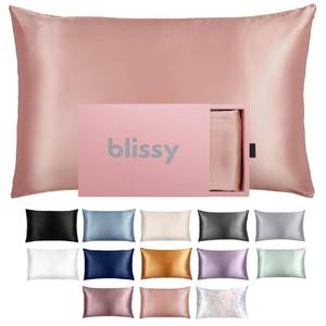 lot 18423 image: Blissy Silk Pillowcase - 100% Pure Mulberry Silk - 22 Momme 6A High-Grade Fibers - Silk Pillow Cover for Hair & Skin - Regular, Queen & King (Rose Gold, Queen)