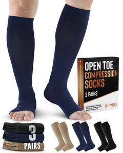 lot 18430 image: Doctors Select 3 Pairs Copper Toeless Compression Socks for Men - 20-30 mmHg Open Toe Compression Socks Women, Toeless Socks, Knee High, Black, Tan, Navy