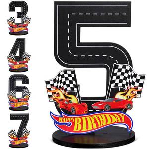 lot 18434 image: MiniInflat Race Car 5th Birthday Number Sign Centerpiece Race Car Theme 5th Birthday Party Supplies Wooden Table Decoration Photo Props for Boys Five Years Old