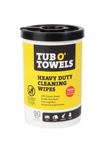 lot 18437 image: Tub O Towels Heavy-Duty Multi-Surface Cleaning Wipes �� Extra-Large 10 x 12, 90-Count Canister �� Removes Grease, Tar, Ink & Tough Stains �� Safe for Home, Auto, Garage & More