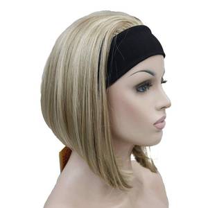 lot 18463 image: Lydell Short Straight Bob Headband Wig 34 wig short half Synthetic hair wig (L16613 Blonde with Highlights)