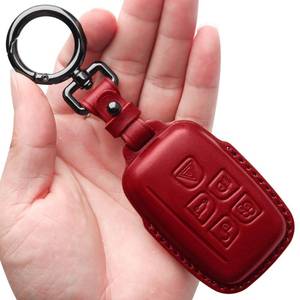 lot 18466 image: Tukellen Compatible with Range Rover Leather Key Fob Cover with Keychain Key Shell Compatible with Range Rover Evoque Velar Sport Discovery Freelander2 LR4 Sport and Jaguar XF XJ XE F-PACE F-TYPE-Red