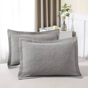 lot 18477 image: WINLIFE 100% Cotton Quilted Pillow Sham Floral Printed Pillow Cover (Grey)
