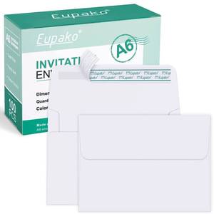 lot 18490 image: Eupako A6 White Envelopes 4x6, 100 Pack Self Seal Envelopes for 4x6 Cards, Photos, Invitations, Wedding, Graduation, Baby Shower, RSVP, 6.5 x 4.75 Inches