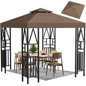 lot 19199 image: Gazebo Canopy Replacement 10x10ft Outdoor Shelter for Smaller Top Double Tiered Canopy Cover (Coffee)