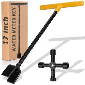 lot 19203 image: Winisok 17 Inch Water Meter Key With 4 Way Multi-Functional Utilities Key, Enforced Rebar Water Shut Off Tool Wrench T-handle for Curb Main and Water Meters, Underground Stop or Waste Valves