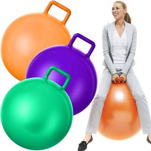 lot 19210 image: Lewtemi 3 Pcs 29 Inch Bouncing Ball with Handle, Outdoors Hopper Jumping Hopping Ball and Air Pump for Sports Exercise (Purple, Green, Orange)