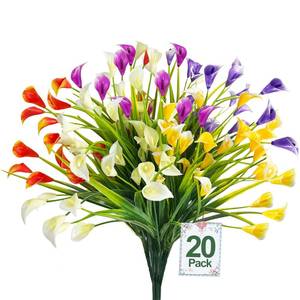 lot 19217 image: TURNMEON 20 Bundles Calla Lily (400 Heads) Artificial Flowers for Outdoors, Fake Plants UV Resistant Faux Plastic Fake Flowers for Indoor Planter Porch Gardens Home Summer Cemetery Decor(Color Mix)
