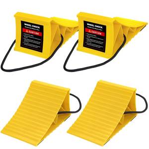 lot 19218 image: Komokeru Wheel Chocks for RV Trailer, 4 Pack Non Slip Wheel Chocks for Travel Trailers with Rope for Easy Removal, Lightweight Plastic Wheel Stoppers Block for Camper Cars Trucks