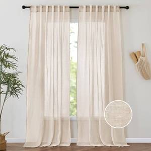 lot 19219 image: PONY DANCE Window Sheer Curtains - Long Window Voile Drapes Light Filter for Living Room Home Decoration Natural Elegant Design Farmhouse Design, 52 x 96 inches, Beige, 2 Panels