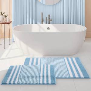 lot 19221 image: Tindbea Bathroom Rugs Set 2 Piece, Extra Soft and Absorbent Fluffy Striped Chenille Bath Mat Rug Set (Denim Blue, 20 x 32 Plus 16 x 24)