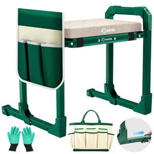 lot 19224 image: Saker Garden Kneeler and Seat Foldable Gardening Stool with Extendable Legs & Thickened Pad, ToolStorage Bag, Heavy Duty 400lbs Support for Elderly, Gardening, Outdoor Use