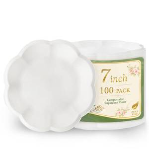 lot 19225 image: WELLIFE Dessert Plates 7 inch Paper Plates Disposable 100 Pack Scalloped Small Paper Plates Heavy Duty Compostable Bagasse Birthday Party Supplies Dinner Plates for Wedding Tea Party
