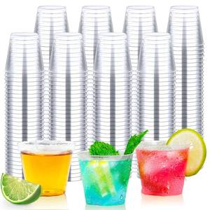 lot 19231 image: Byvivace Shot Glasses, 500 Counts 1OZ. Disposable Plastic, Clear, Crack Proof, 1.0 Ounces, Modern Design for Parties