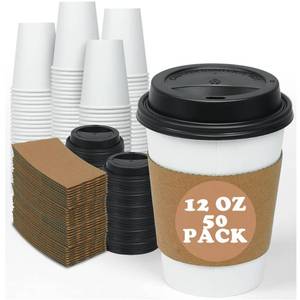 lot 19237 image: EwayEcos Paper Cups with lids and straws 12 oz - 50 Count Disposable Coffee Cup for Hot Drinks �� Sturdy & Eco-Friendly �� for Tea, Cocoa & More �� Formerly Comfy Package(white)