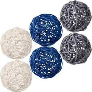 lot 19249 image: Yaomiao 6 Pieces Wicker Rattan Balls Decorative Orbs Vase Fillers for Craft, Party, Wedding Table Decoration, Aromatherapy Accessories(Blue Gray White)