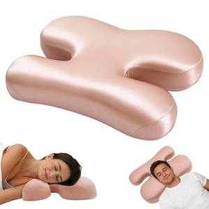 lot 19261 image: vocheer Side Sleeper Pillow for Anti-Wrinkle, Cooling Memory Foam Beauty Pillows for Neck Pain & Breathing Smoothly, Silky Satin Anti-Aging Pillow with rgonomic Design (Pink)