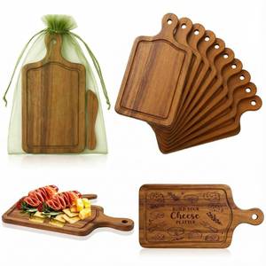 lot 19264 image: Nuenen 10 Pcs Mini Wooden Charcuterie Board Bulk, Small Wood Cutting Board for Crafts Laser Engraving with Knives Organza Bags Wedding Baby Shower Favors Gift (Square,Acacia Color)