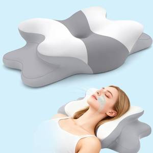 lot 19266 image: Sleep Apnea Pillow with Neck Pain & Snoring Relief -Orthopedic Cervical Pillow, Ergonomic Contour Memory Foam for Side, Back,Stomach Sleepers, Medium Firm (GreyWhite, Queen Size)