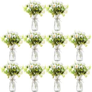 lot 19267 image: Reallnaive 30 Pack Artificial Flowers Table Centerpieces Decorations with Vase Wedding Mason Jar 20 Bundles Silk Floral Bouquet 10 Clear Vase with 1 Pcs Rope for Party Decor(Dahlia,White)