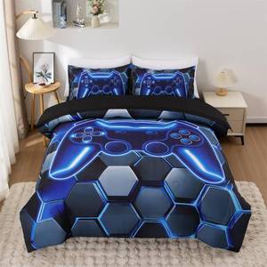 lot 19271 image: NTBED 3D Gaming Comforter Set for Boys Kids Teens,5pcs Gamer Bedding Sets with Sheet,Game Console Bed in a Bag (Blue, Full)