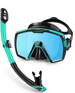 lot 19274 image: Freela Adult Dry Snorkel Set Scuba Diving Mask with Mirrored Blue Len, Tempered Glass 180° Wide View, Anti Fog No Leak Snorkeling Gear for Men Women Youth with Nose Cover for Breathing Swimming Diving