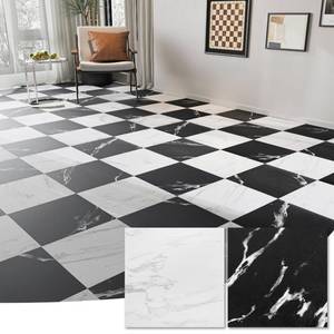 lot 19275 image: WOWSTAR 30-Pack Peel and Stick 12 x 12in Vinyl Floor Tiles, Self-Adhesive Waterproof Flooring Planks for Kitchen, Dining Room, Bedrooms, 30 Sq. Ft - White & Black Fine Sand Texture