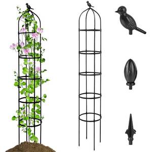 lot 19276 image: SORANGEUN 1 Pack Garden Obelisk Trellis for Climbing Plants Outdoor, 6.7FT Adjustable Metal Plant Support with 3 Decorative Tops, Black Rustproof Trellis for Roses, Tomatoes, Clematis & Vines