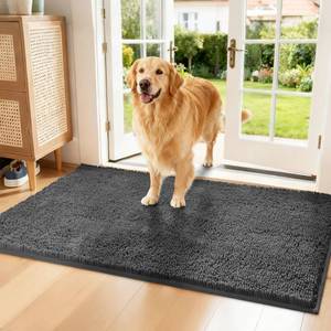 lot 19280 image: Naturei Chenille Absorbent Front Door Mat 72 x 24, Dog Door Mat for Muddy Paws, Trap Dirt Doormat, Mud Mat for Dogs, Washable Non Slip Outdoor Indoor Doormats for Entryway, Grey