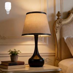 lot 19286 image: CMAQIL 17 Touch Table Lamp for Bedroom, 3-Way Dimmable Bedside Lamp for Nightstand, Black Small Lamp with Linen Shade for Living Room, Kids Room, Office (9W LED Bulb Included)