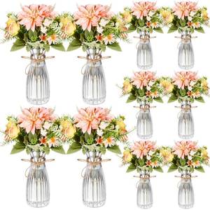 lot 19288 image: Reallnaive 30 Pack Artificial Flowers Table Centerpieces Decorations with Vase Wedding Mason Jar 20 Bundles Silk Floral Bouquet 10 Clear Vase with 1 Pcs Rope for Party Decor(Dahlia,Champagne)