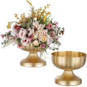 lot 19290 image: NUPTIO Gold Vases for Centerpieces Wedding Hammered Brass Compote Vases for Small Flowers Arrangements - Metal Pedestal Bowl for Table Home Decor Set of 2