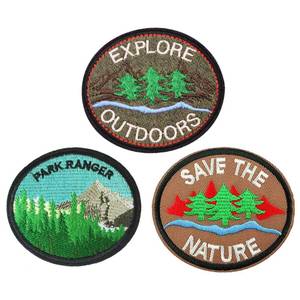 lot 20273 image: U-Sky Sew or Iron on Embroidered Patches  Explore Outdoors Park Ranger Save The Nature Designs  Adventure Ready Durable  Outdoor Enthusiasts Campers Hikers  Jackets Backpacks Gear  3x2.7inch 3PCs
