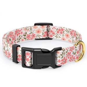 lot 20280 image: Rnivvi Dog Collar for Medium Dogs, Cute Floral Heavy Duty Adjustable Puppy Collar with Quick Release Buckle for Girl & Female, Pet Accessories for Walking Running, M Length 1 Width, Pink White