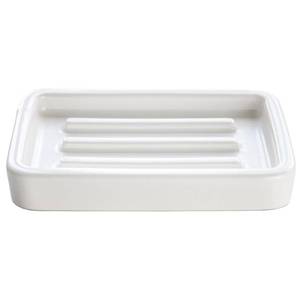 lot 20282 image: Matte Ceramic Soap Dish with Raised Ridges, Rectangle Bar Soap Holder for Bathroom Counter, Shower and Kitchen Sink, White