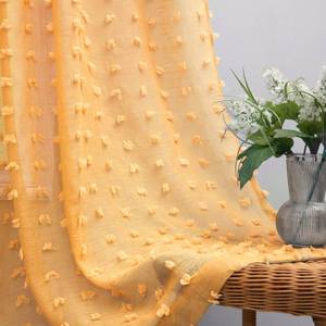 lot 20285 image: Gold Yellow Pom Pom Textured Curtains 63 Inch Length for Bedroom Girls Room Decor Set 2 Panels Back Tab Rod Pocket Semi Sheer Mustard Yellow Curtains for Bathroom Windows Kitchen Dining Kids Nursery