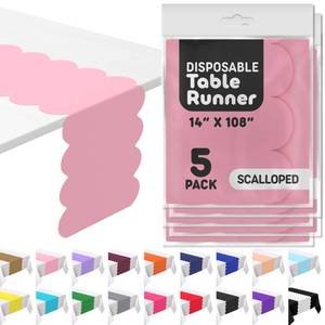 lot 20301 image: Light Pink Plastic Disposable Table Runner. 5 Pack 14 x 108 inch. Scallop Table Runner Adds A Pop of Color to Your Party Table, by Swanoo