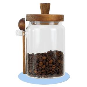 lot 20311 image: EIKS Glass Jars with Wooden Lids and Scoop, Airtight Food Storage Containers for Sugar Coffee Bean Candy Spice Bath Salt (26oz)