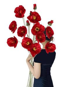 lot 20312 image: 6PCS 41.3in Fake Poppy Flowers Red Artificial Poppies Large Poppy Flowers Long Stem Silk Flowers for Tall Vase Wedding Party Office Decor(Red)