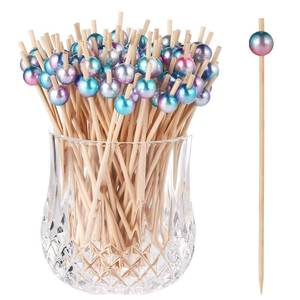 lot 20313 image: ALINK 100-Pack Cocktail Picks for Appetizers, Rainbow Pearl Wooden Toothpicks Skewers Sticks for Food, Drinks, Fruits, Party Supplies, Charcuterie Accessories - 4.72 inch