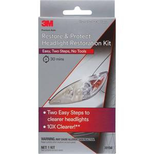 lot 20319 image: 3M Auto Restore and Protect Headlight Restoration Kit, Use On Plastic Lenses, Headlights, Taillight, Fog Lights and More, Includes Sanding Discs, Headlight Clear Coat Wipes, Foam Pad and Glove (39194)