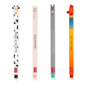 lot 20324 image: Legami Set of 4 Farm Sweet Farm Erasable Gel Pens, Pens with Erasable Thermosensitive Ink, Black, Pink, Green, Red, Erase Without Using Up the Paper, 0.7 mm Tip