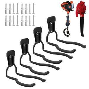 lot 20343 image: Juformin Garden Power Tool Hanger, Garage Wall Hooks, Weedeater Rack, String Trimmer Hanger, Utility Hooks for Garage Tool Organizers and Storage - Black, 4 Pcs